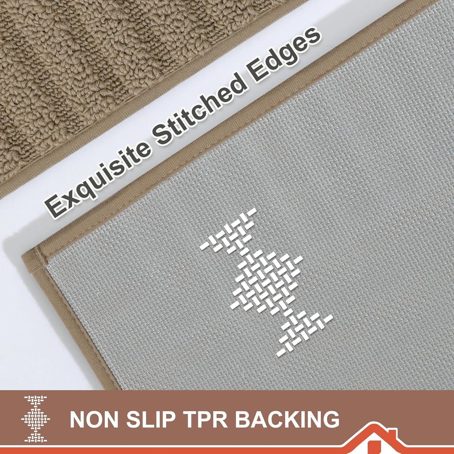 BEQHAUSE Kitchen-Rugs-and-Mats,Anti-Slip Kitchen Rugs,Machine Washable Kitchen Mats for Floor Taupe Comfortable Kitchen Mat Set of 2 with TPR Backing 24x35inch/24x60inch