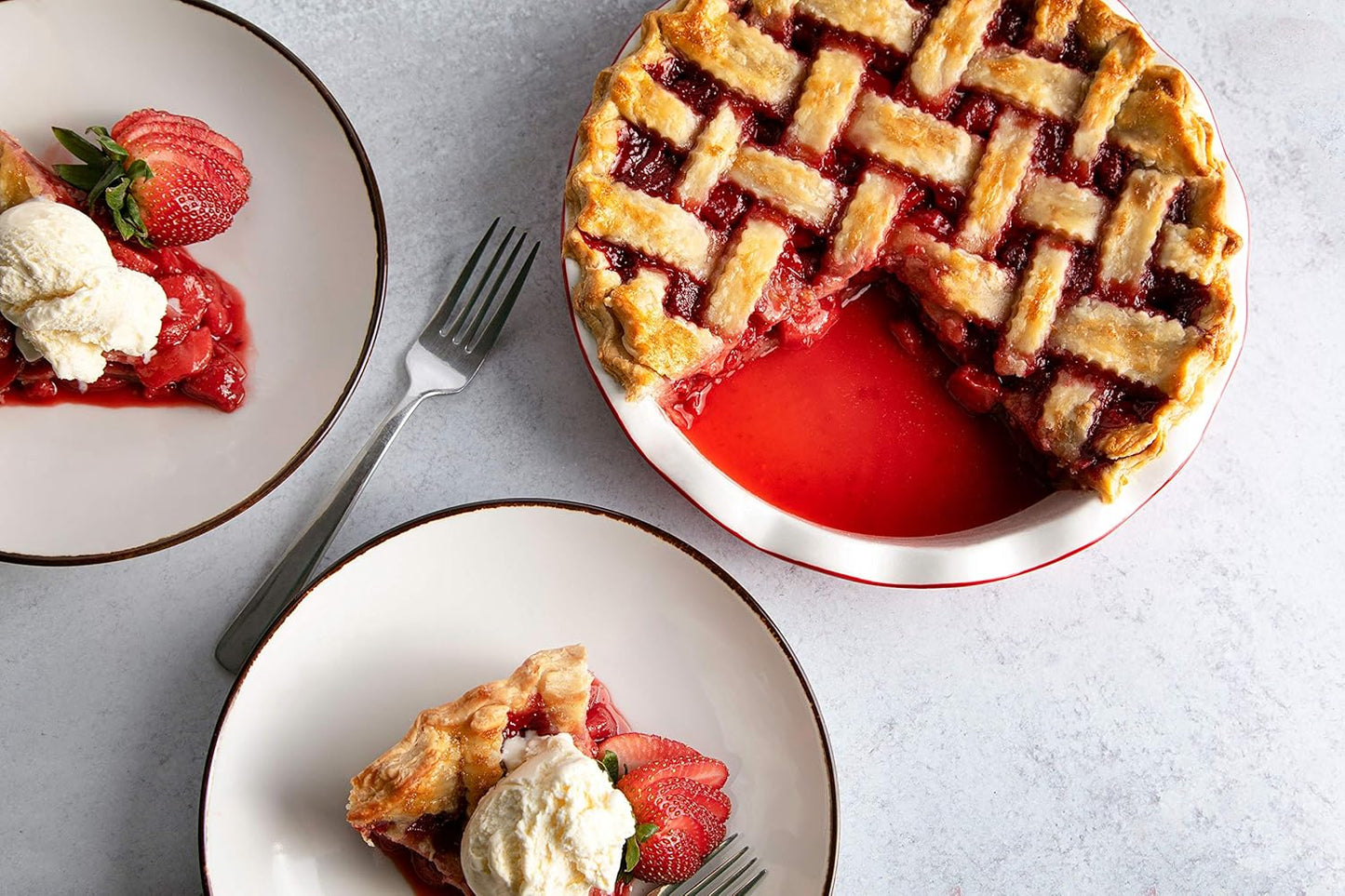 KooK Pie Dish, Pie Pan, Quiche Baking Dish, Ceramic Round, Deep Baking Dish, for Cakes, Tart, Microwave, Oven, Dishwasher Safe, 44 Oz, (Cherry)