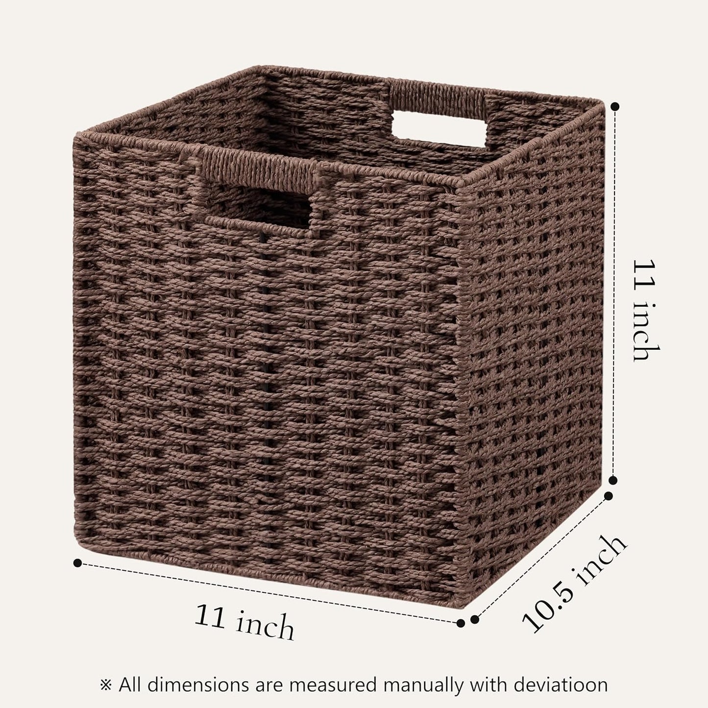 UBBCARE 2 Pack Wicker Basket, 11L×11H×10.5W inch Woven Paper Rope Storage Baskets for shelves, Foldable Cube Storage bin with Handle, Storage Basket for Organizing & Decor, Brown