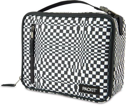 PackIt Freezable Classic Lunch Box, Checked Out, Built with EcoFreeze Technology, Collapsible, Reusable, Zip Closure With Zip Front Pocket and Buckle Handle, Perfect for School Lunches
