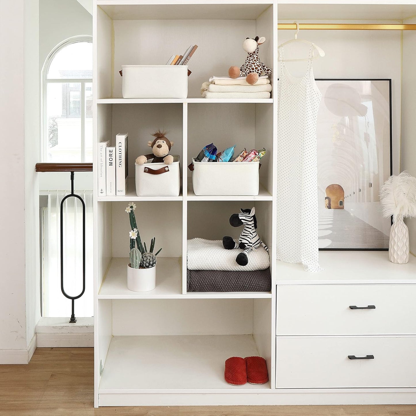 OrganiHaus Small Fabric Storage Bins for Shelves 12x8in, Closet Storage Baskets for Shelf Organizing, Canvas Rectangle Bins for Organization, Small Baskets for Organizing - Off-White