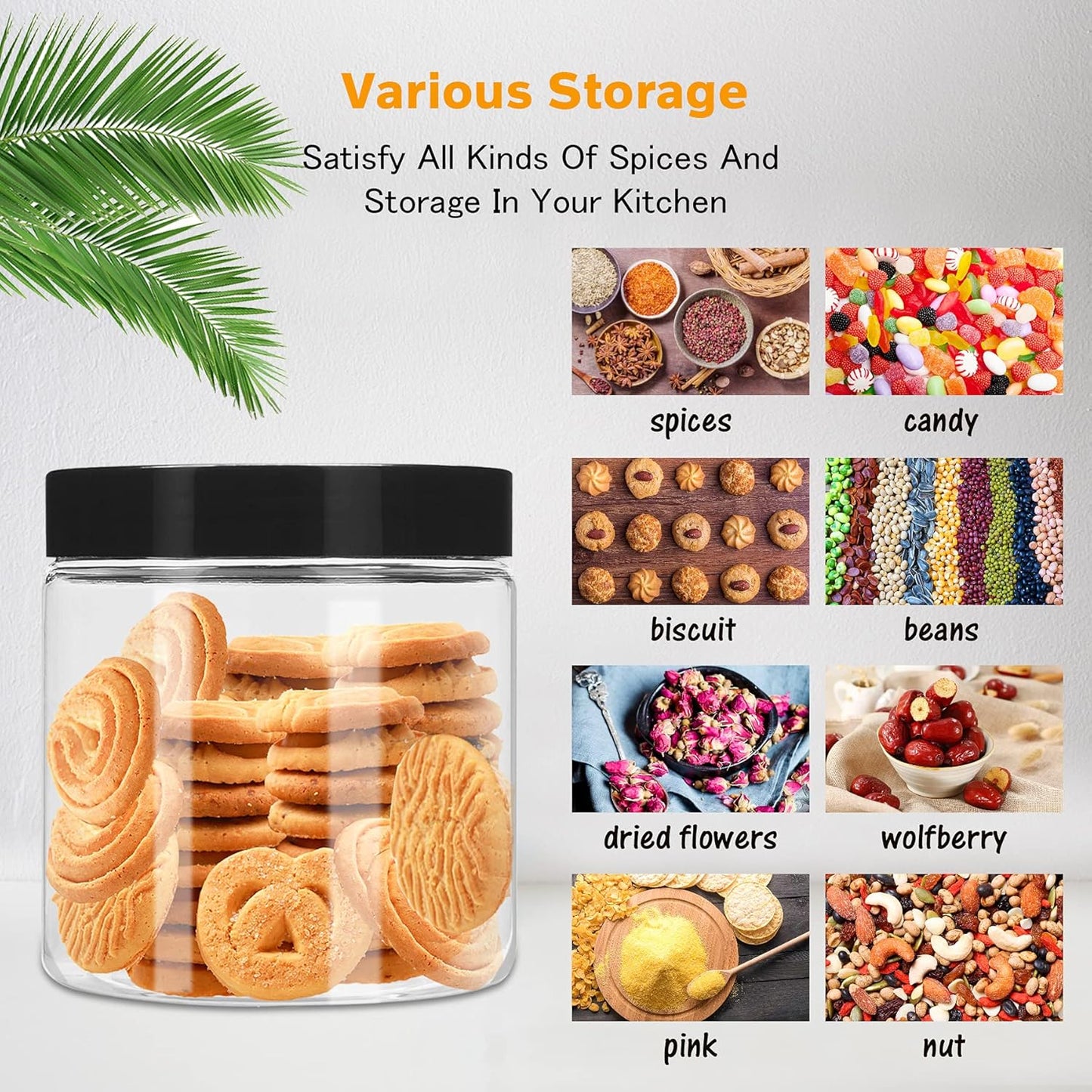 Plastic Jars with Lids 8 oz & 14 oz 24Pcs Clear Plastic Slime Storage Jars Containers with Airtight Leak Proof Black Screw On Lids Cylinder Clear Round Jar Food Grade Durable Jar