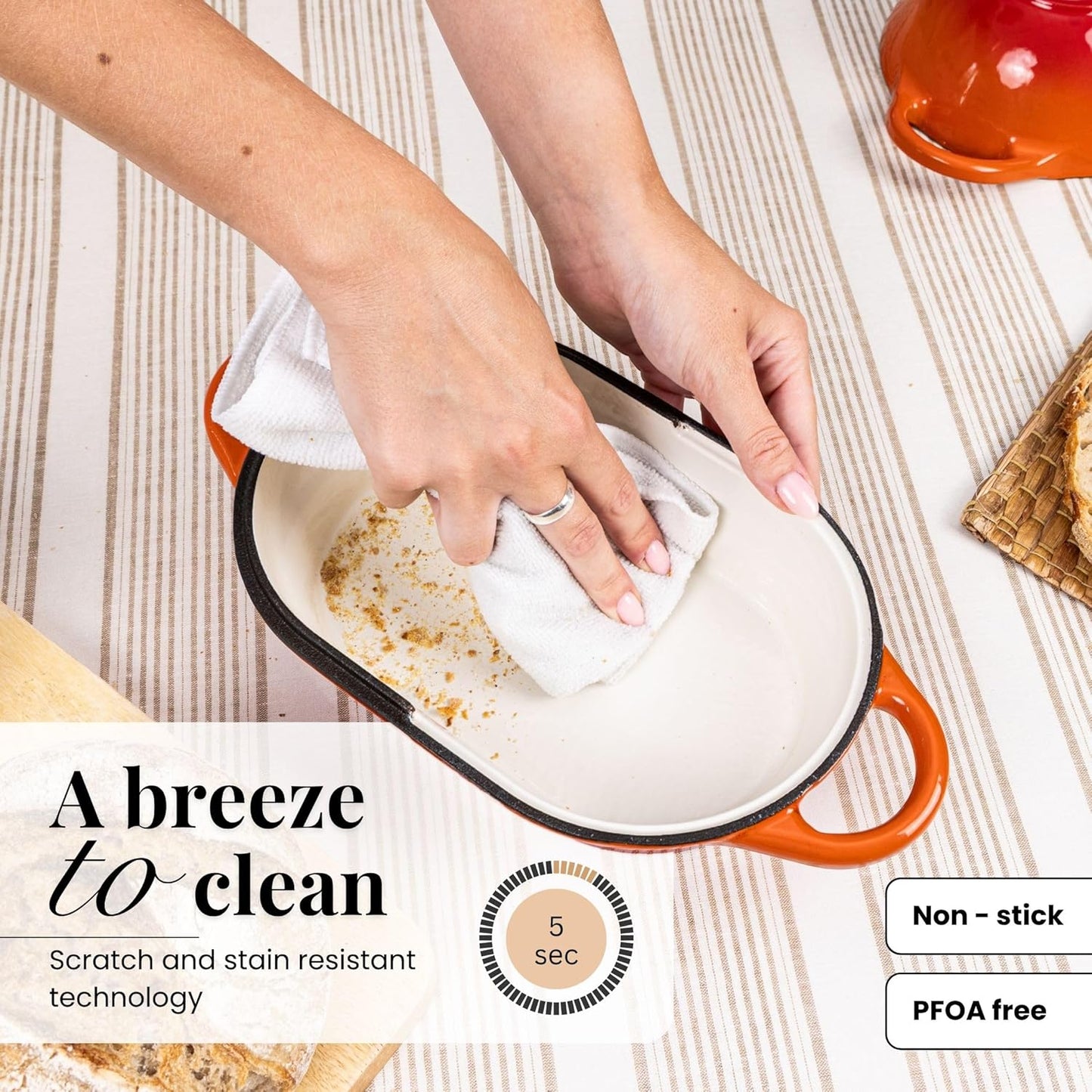 Dutch Oven For Sourdough Bread Baking – Enamelled Cast Iron Bread Loaf Pot – Oven Safe Non Stick Bread Pot – Rectangular, Orange, 24cm x 16cm – by Nuovva