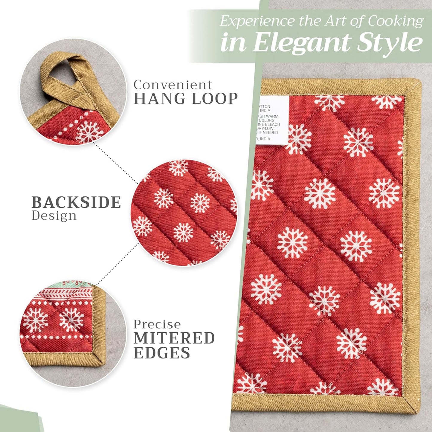 Maison d' Hermine Pot Holders 100% Cotton Heat Resistant Potholders 8" x 8" Hot Pads with Loop BBQ, Cooking, Baking, Grilling, Kitchen, Handling Hot Pans (Pack of 1, Sofia)