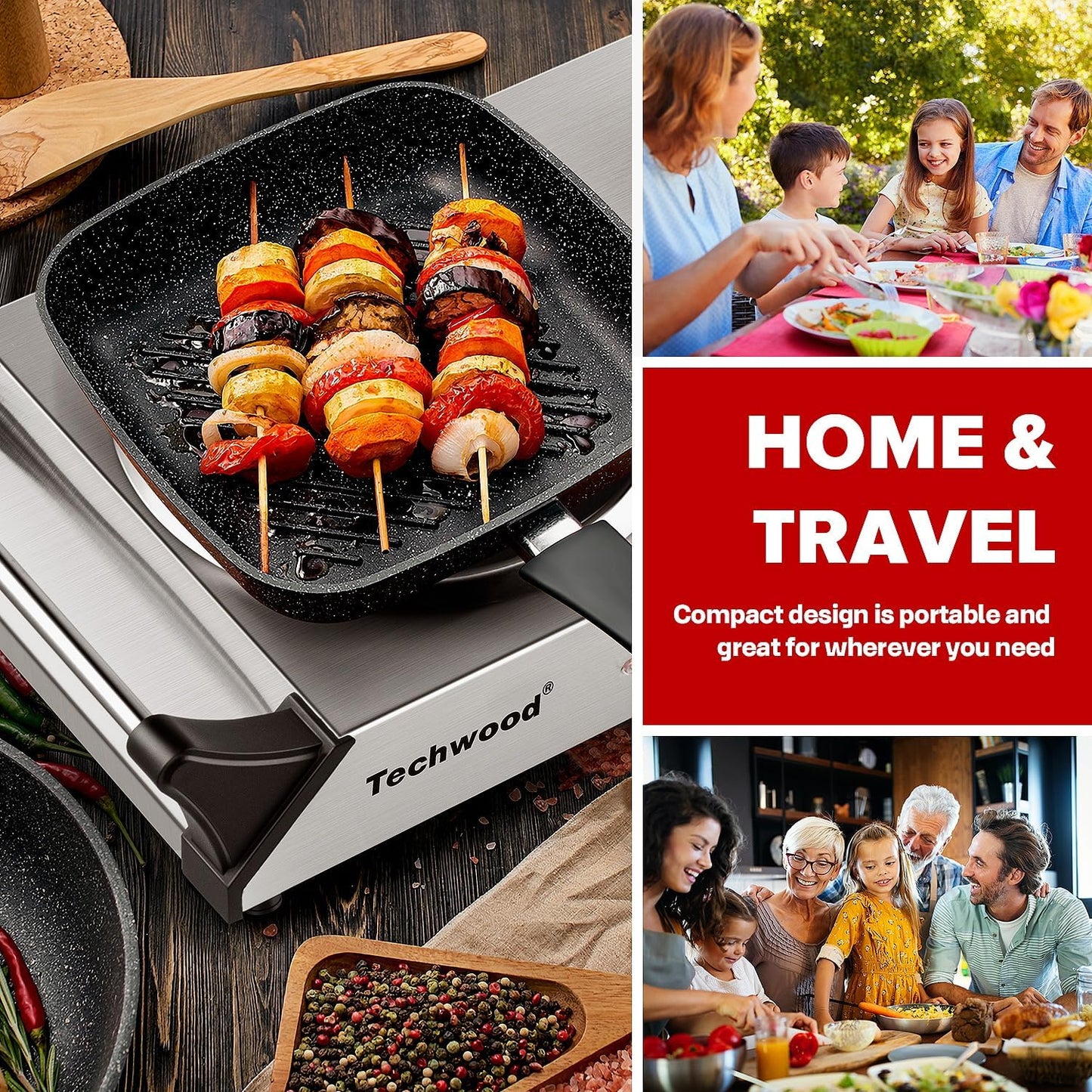 Techwood Electric Stove, Double Infrared Ceramic Hot Plate for Cooking, Two Control Cooktop Burner, Portable Anti-scald handles Suitable for Office/Home/Camp Use, 1800W Compatible for All Cookwares