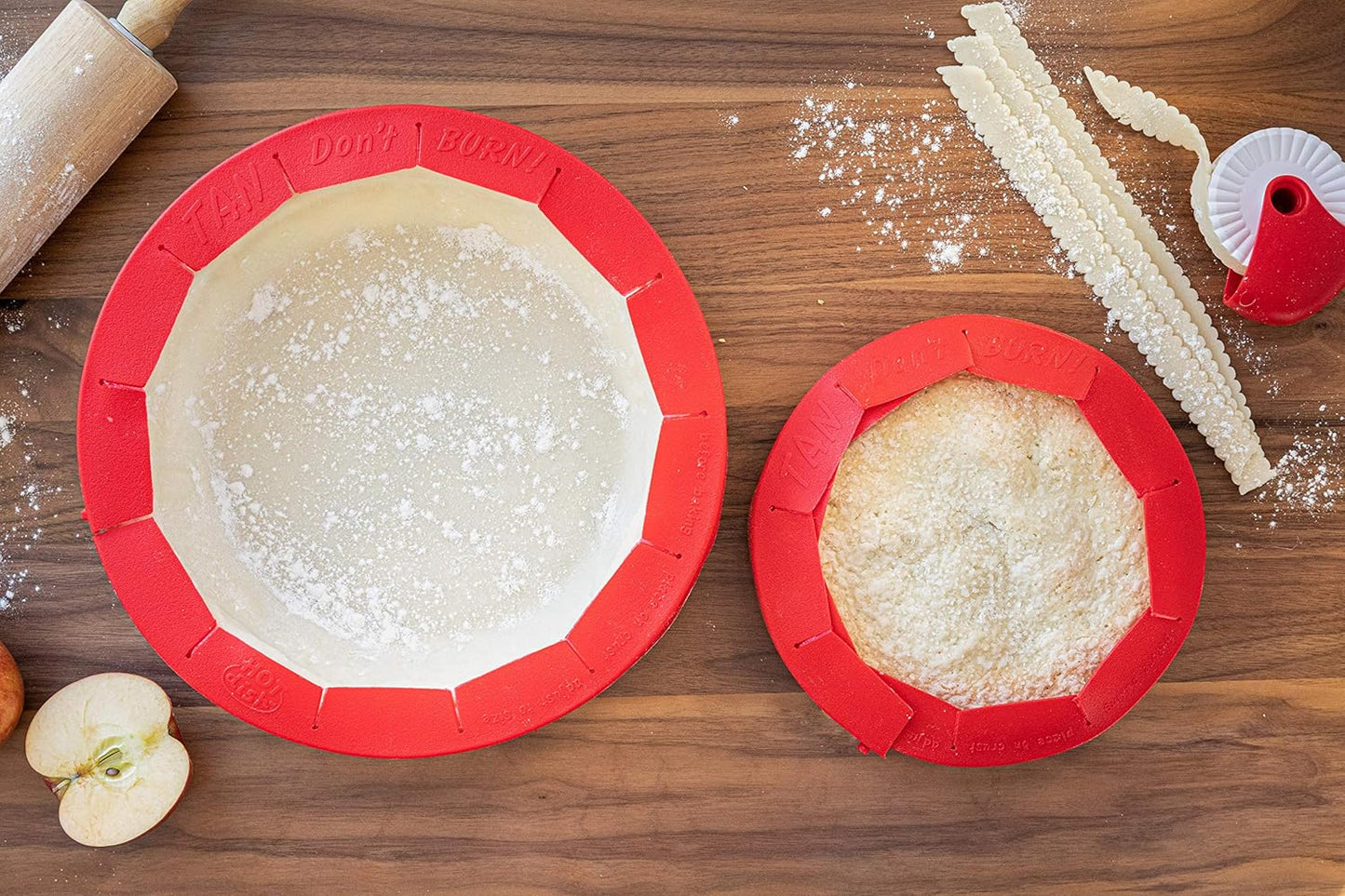 Talisman Designs Adjustable Pie Shield | 8 to 11.5 Inch Rimmed Dishes | Pie Crust Protector I Red - Set of 2