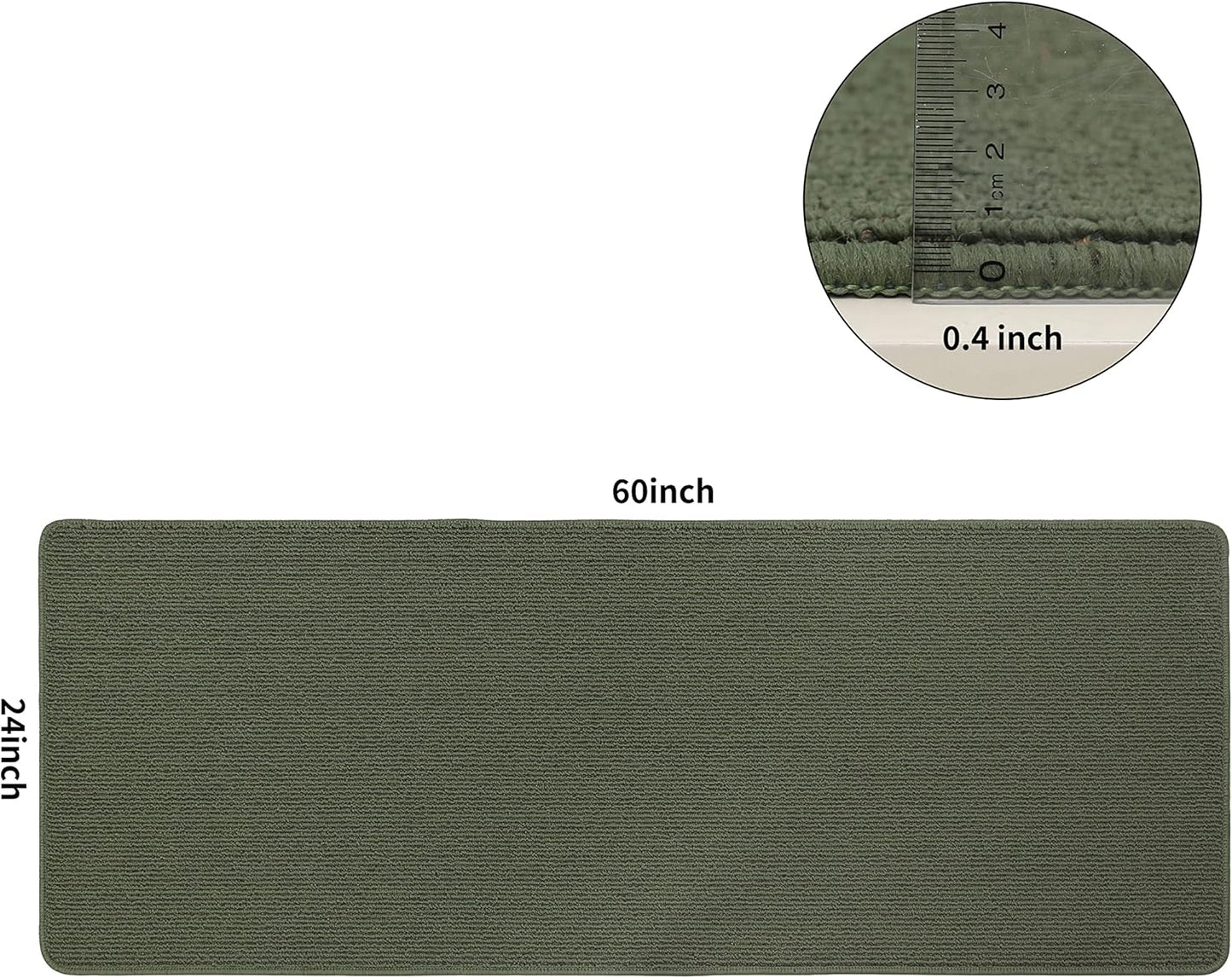 COSY HOMEER 24X60 Inch Kitchen Rug Mats Made of 100% Polypropylene Strip TPR Backing Soft Kitchen Mat Specialized in Anti Slippery and Machine Washable,for Kitchen, Floor,Green