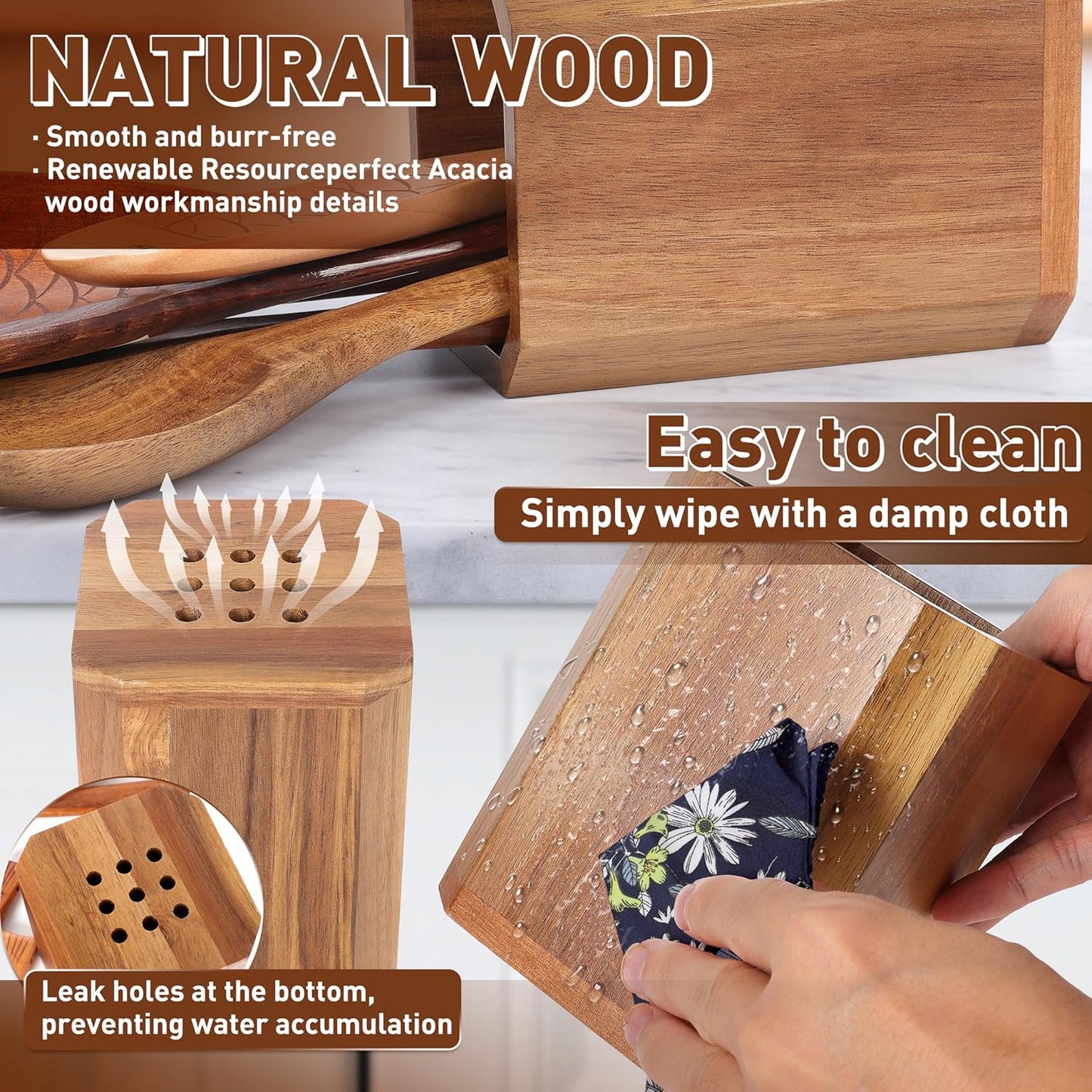 Kitchen Utensils Holder for Countertop: Wooden Utensil Crocks - Cooking Spoons Organizer