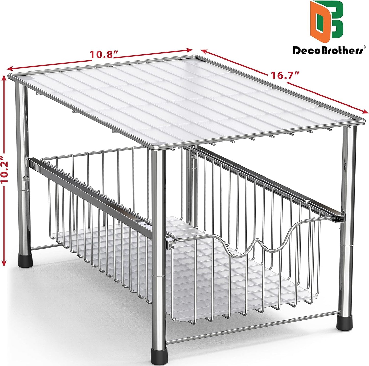 DecoBrothers Stackable Under Sink Organizer with Sliding Basket, Chrome
