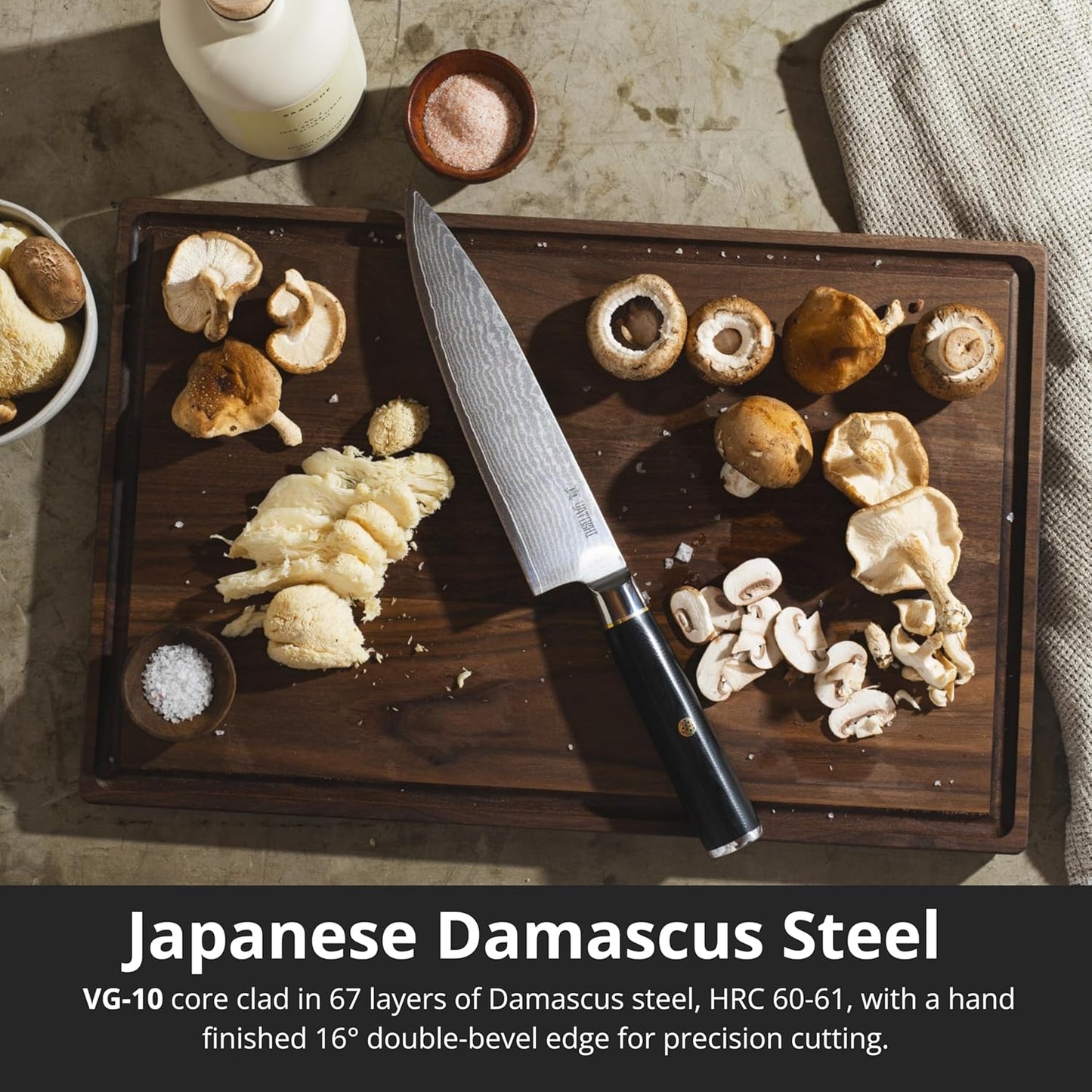 Yatoshi Knives Magnetic Kitchen Knife Block Set - Japanese 67 Layer High-Grade VG-10 Steel Knives, Sharp, G10 Handle Professional Kitchen Knife Set - Black Damascus (6 pieces)