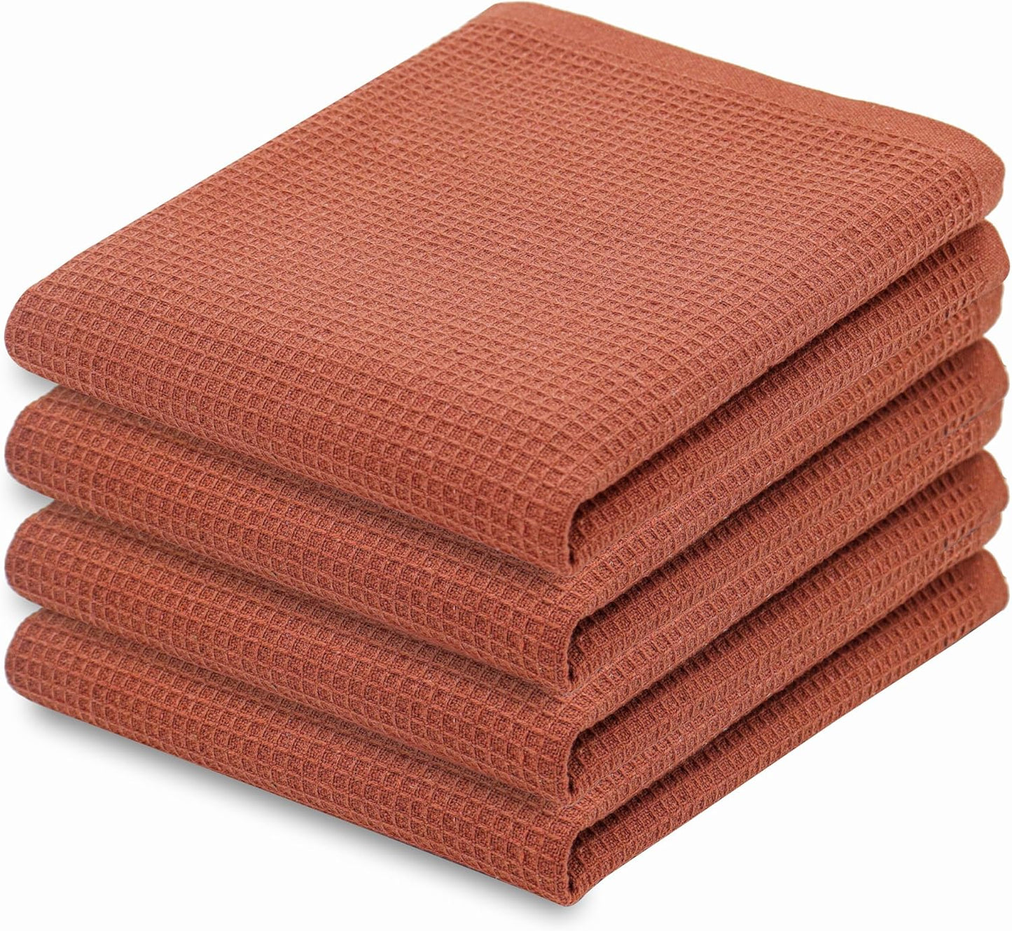 PurpleEssences Rust Waffle Weave Kitchen Towel, 100% Cotton - 15 x 25 Inches, with Hanging Loop Ultra Soft Absorbent Quick Drying Dish Cloth, Tea and Hand Towels, 4 Pack - Spring Summer - Rust