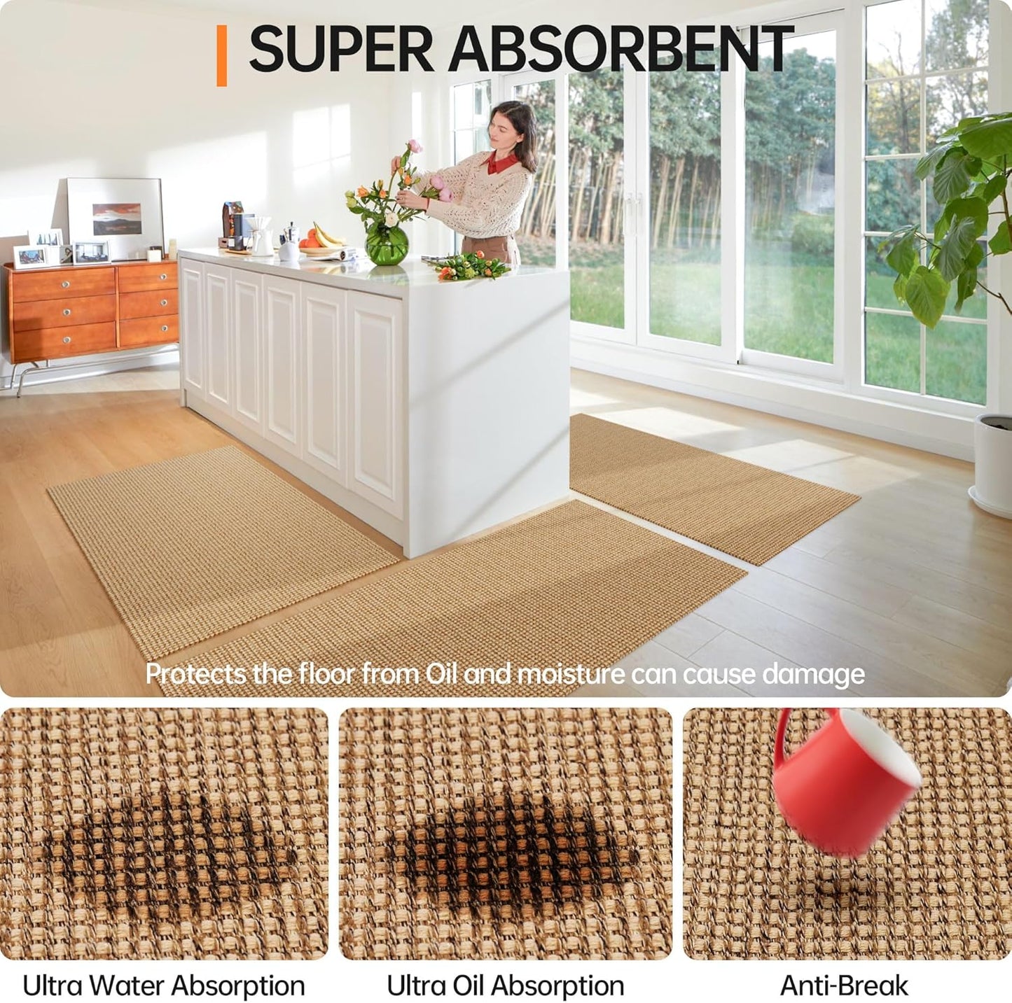 Kitchen Rugs and Mats Non Skid Washable [2PCS] (24" x 36"+ 24" x 60"), Absorbent Kitchen Floor Mats, Boho Cotton Kitchen Runner Rugs Comfort Standing Mat for Sink Hallway Laundry