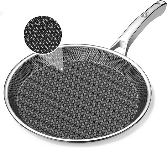 Crepe Pan,10 in Nonstick Crepe Pan, Stainless Steel Flat Skillet,Non Stick Dosa Tawa Comales Para Tortillas Pancake Pan,Dishwasher and Oven Safe Cookware,Induction Compatible, PFOA Free