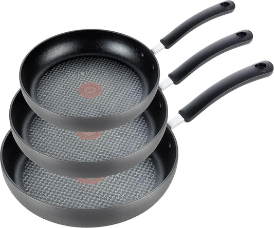 T-fal Ultimate Hard Anodized Nonstick Fry Pan Set 3 Piece: 8, 10.25, & 12 Inch, Oven Broiler Safe 400F, Kitchen Cookware Set, Pots and Pans Set Non Stick, Frying Pans, Skillets, Dishwasher Safe, Black