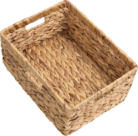 StorageWorks Large Rectangular Wicker Basket, Water Hyacinth Storage Basket with Built-in Handles, 1 Pack