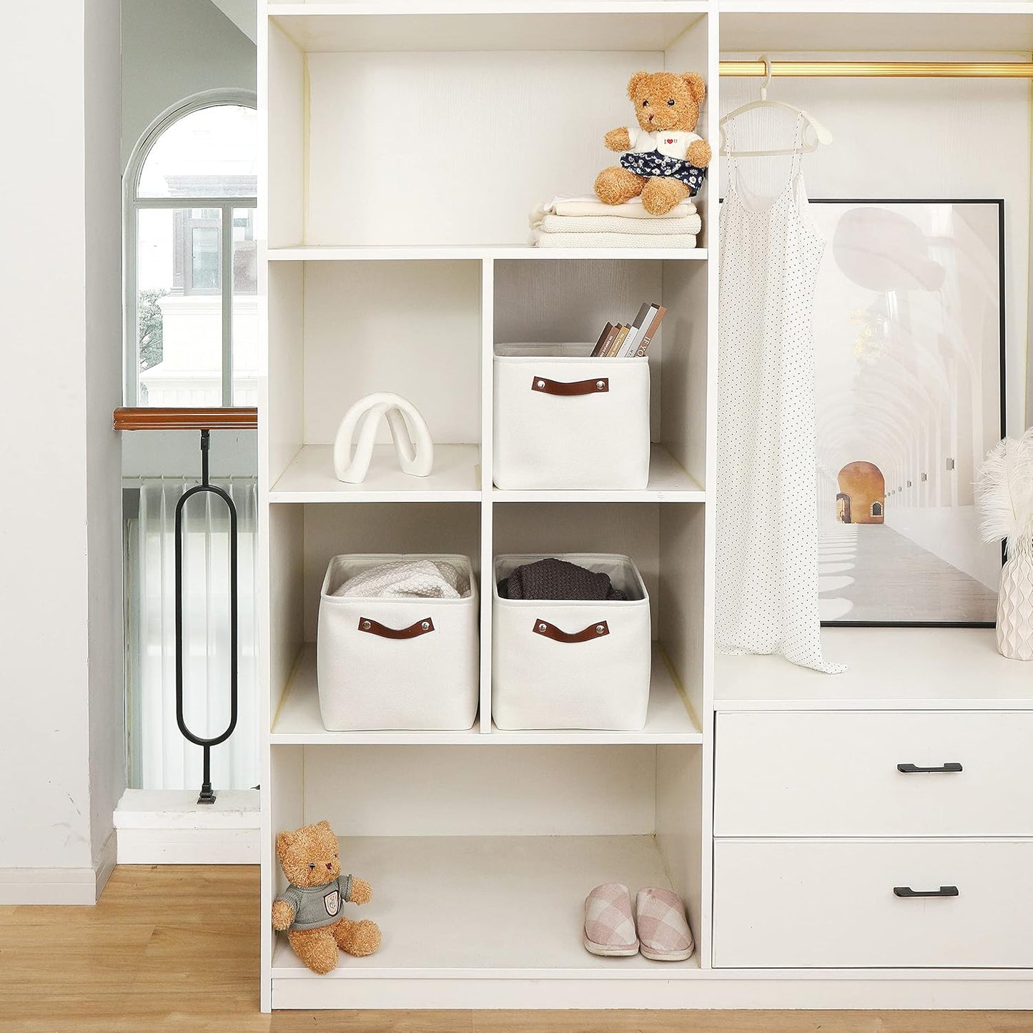 OrganiHaus Large Fabric Storage Baskets for Shelves 3 Pack, 15x11in Closet Storage Bins for Shelves, Cloth Baskets for Organizing, Linen Closet Organizers, Fabric Basket - Off-White