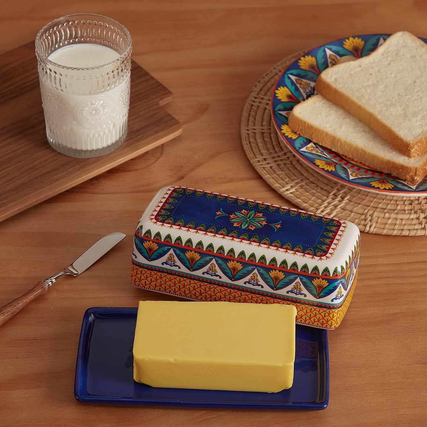 Bico Havana Ceramic Butter Dish with Lid, Wide Butter Keeper for Counter, Kitchen Countertop, Microwave and Dishwasher Safe