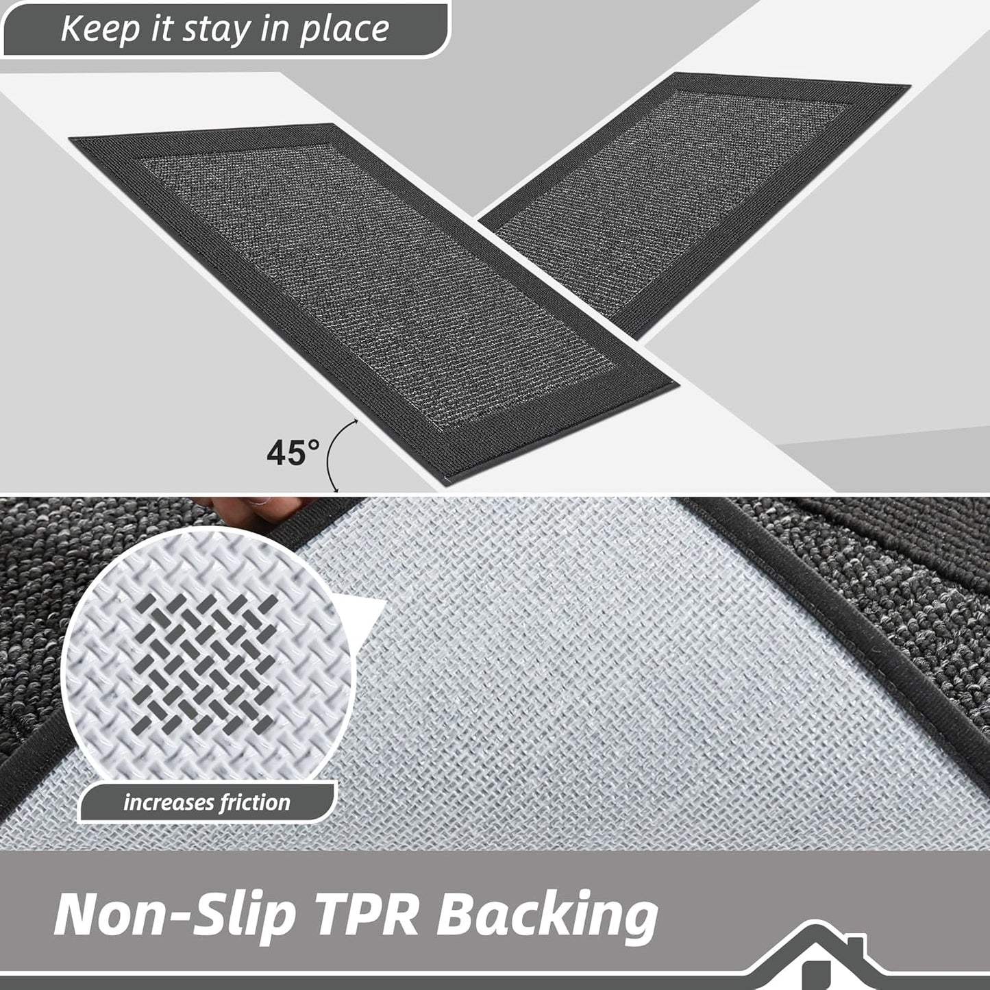 BEQHAUSE Kitchen Rugs and Mats Set of 2 Non-Slip Kitchen Mats for Floor, Absorbent and Stain Resistant Kitchen Runner, Machine Washable Rugs for Kitchen, Laundry & Sink, 24"x36"+24"x60", Charcoal