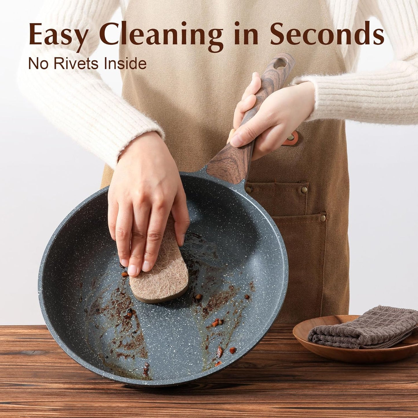 SENSARTE Nonstick Frying Pan Skillet with Lid, Omelet Pan with Cover, Healthy Egg Pan Chef's Pan, Kitchen Cooking Pan, Free of Intentionally Added PFOA (9.5inch + Glass Lid)