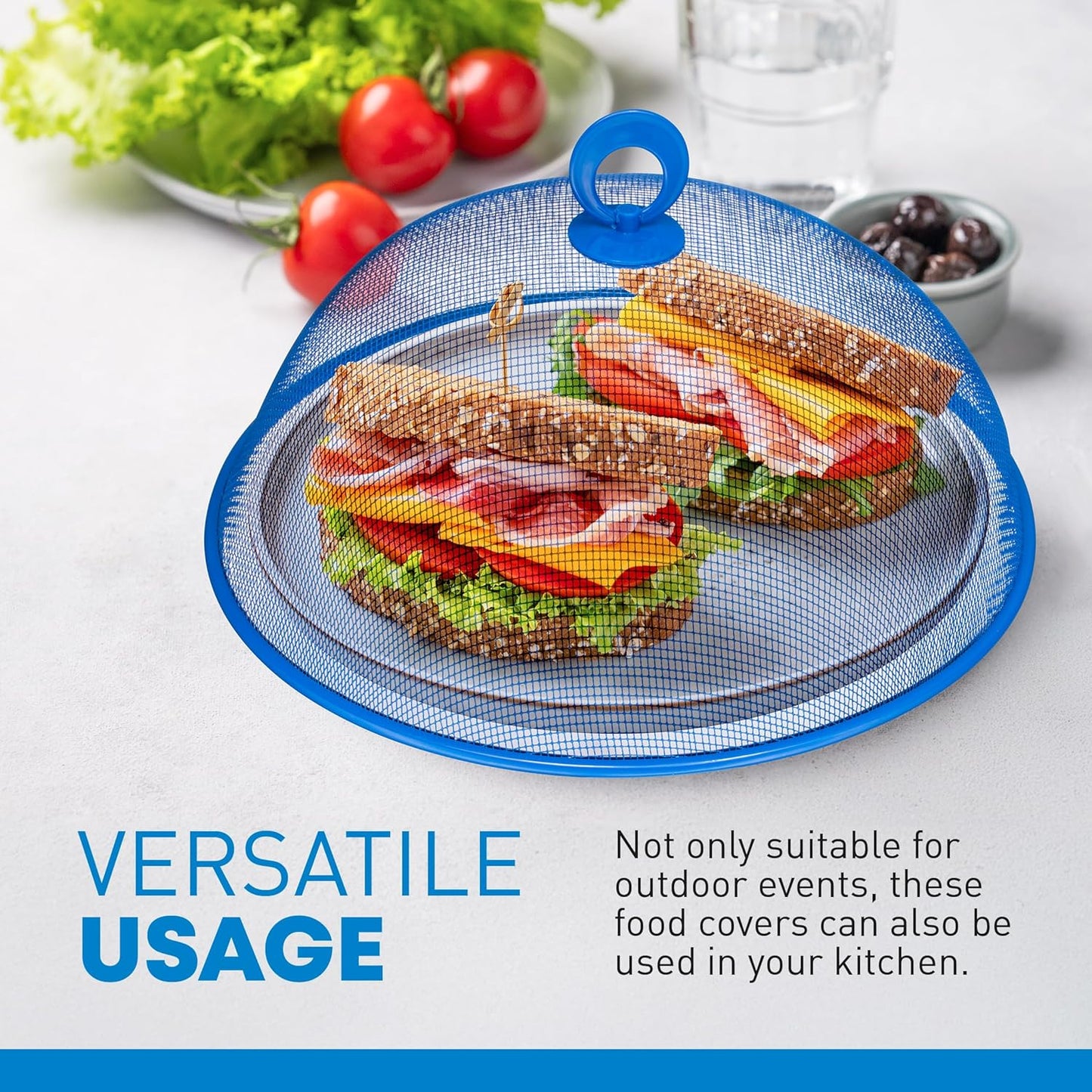 Metal Mesh Screen Food Cover Tent Umbrella, 10.75 inch, Reusable Outdoor Picnic Food Covers Mesh, Food Cover Net Keep Out Flies, Bugs, Mosquitoes (3 Pack, Green Blue Red)