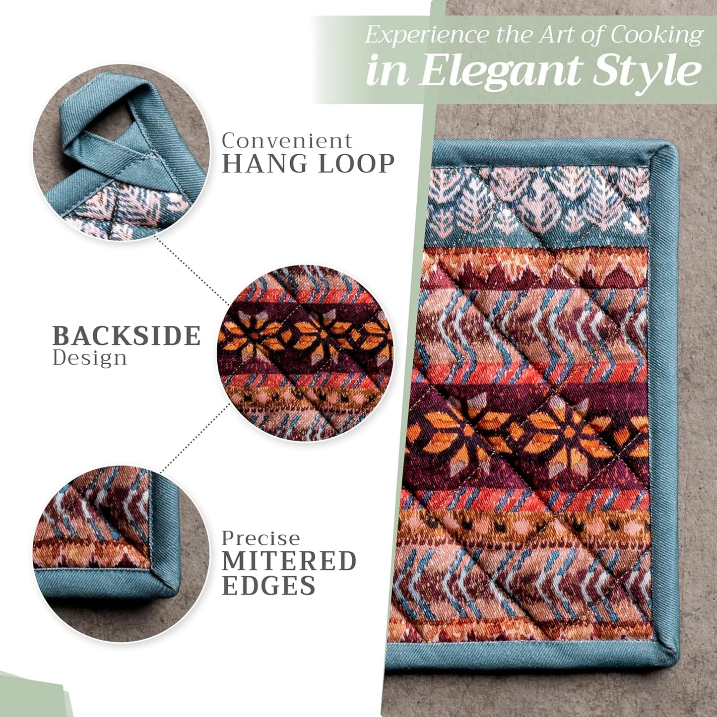 Maison d' Hermine Pot Holders Set 100% Cotton Heat Resistant Potholders 8" x 8" Hot Pads with Loop BBQ, Cooking, Baking, Grilling, Kitchen, Handling Hot Pans (Pack of 2, Fair Isle)