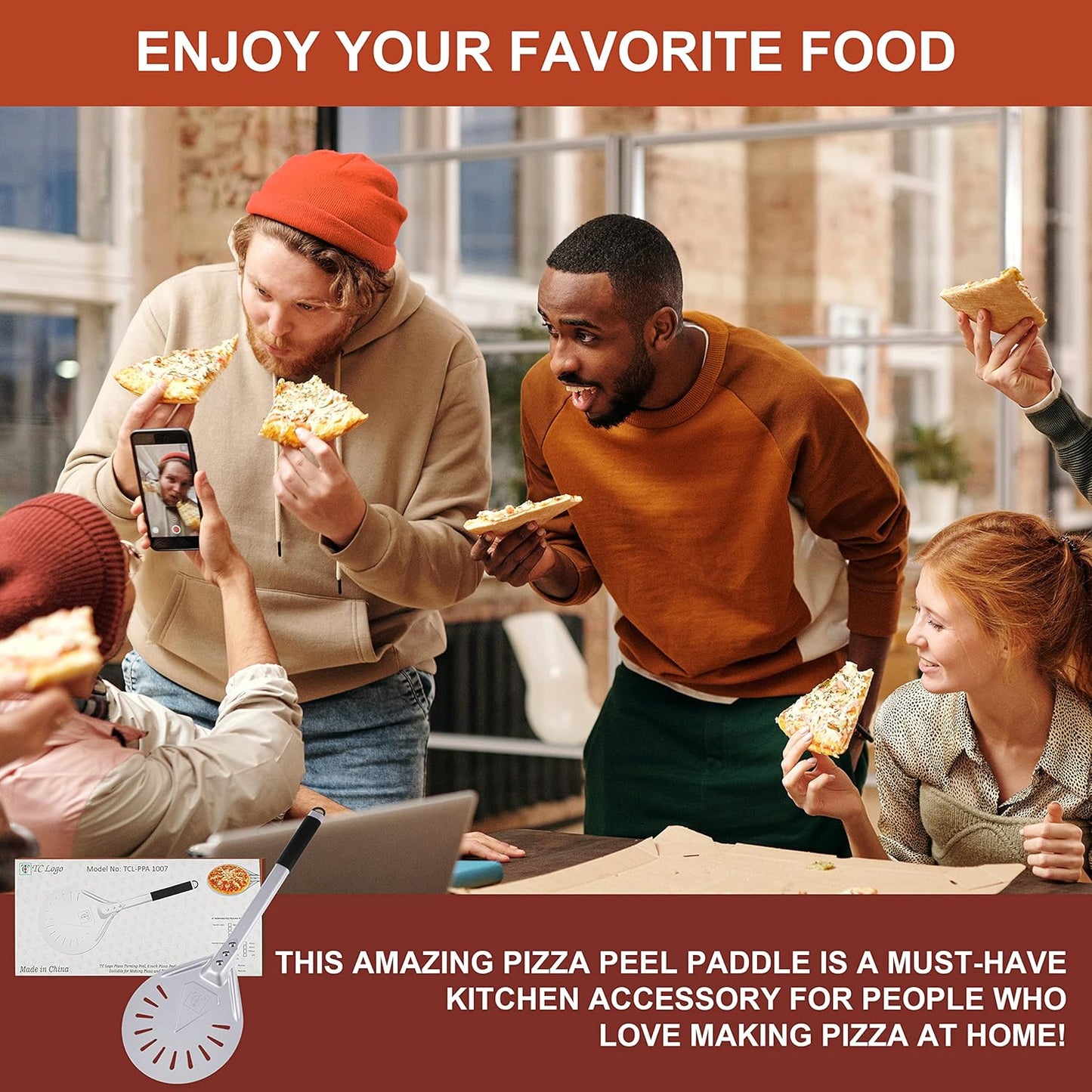 Pizza Turning Peel-Premium Pizza Paddle with Non-Slip Rubber-Covered Handle –Heavy-Duty Turning Peel with Aluminum Plate – Ergonomic and Lightweight Design (9-Inch)