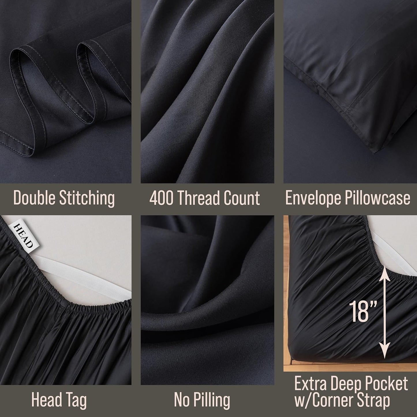 Bella Coterie Luxury Bamboo Viscose Cal King Size Sheet Set | 100% Organically Grown | Ultra Soft | Cooling for Hot Sleepers | 18" Deep Pocket [Black]