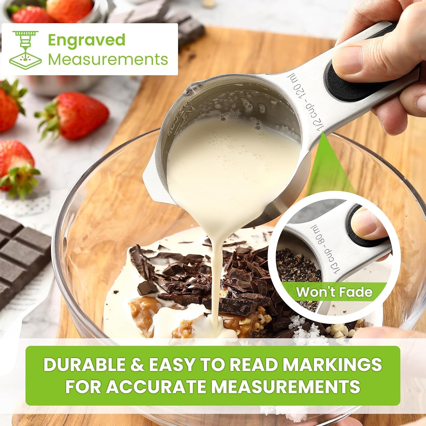 Spring Chef Magnetic Measuring Cups & Spoons Set (Patent Pending), Strong N45 Magnets, Heavy Duty Stainless Steel Fits in Spice Jars for Baking & Cooking, BPA Free, Round Set of 15 with Leveler, Black