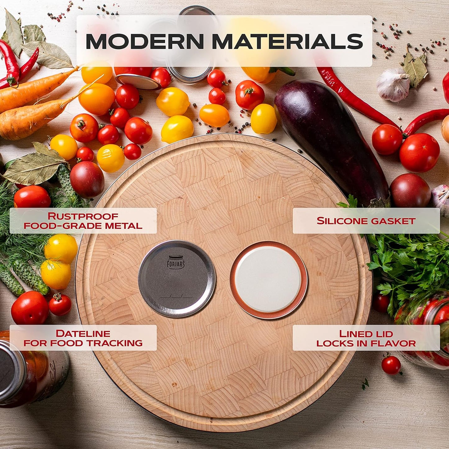 Wide Mouth Canning Lids, 50-Pack – Create Airtight Seals on Mason Jars to Preserve Food for Meal Prep & Emergency Food Storage – 3.4 In. Metal Lids with Silicone Seals – Canning Supplies by FORJARS