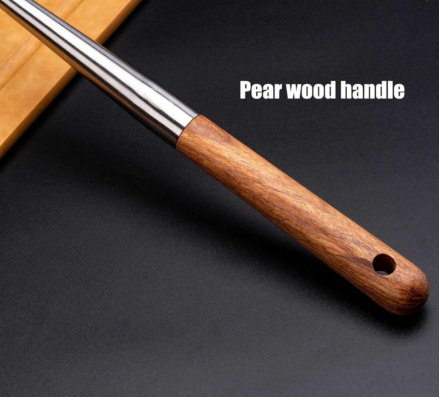 FJNATINH Soup Ladle, 17inches Ladle for wok, 304 Stainless Steel Soup Spoon Cooking Spoon for Kitchen with Wooden Handle