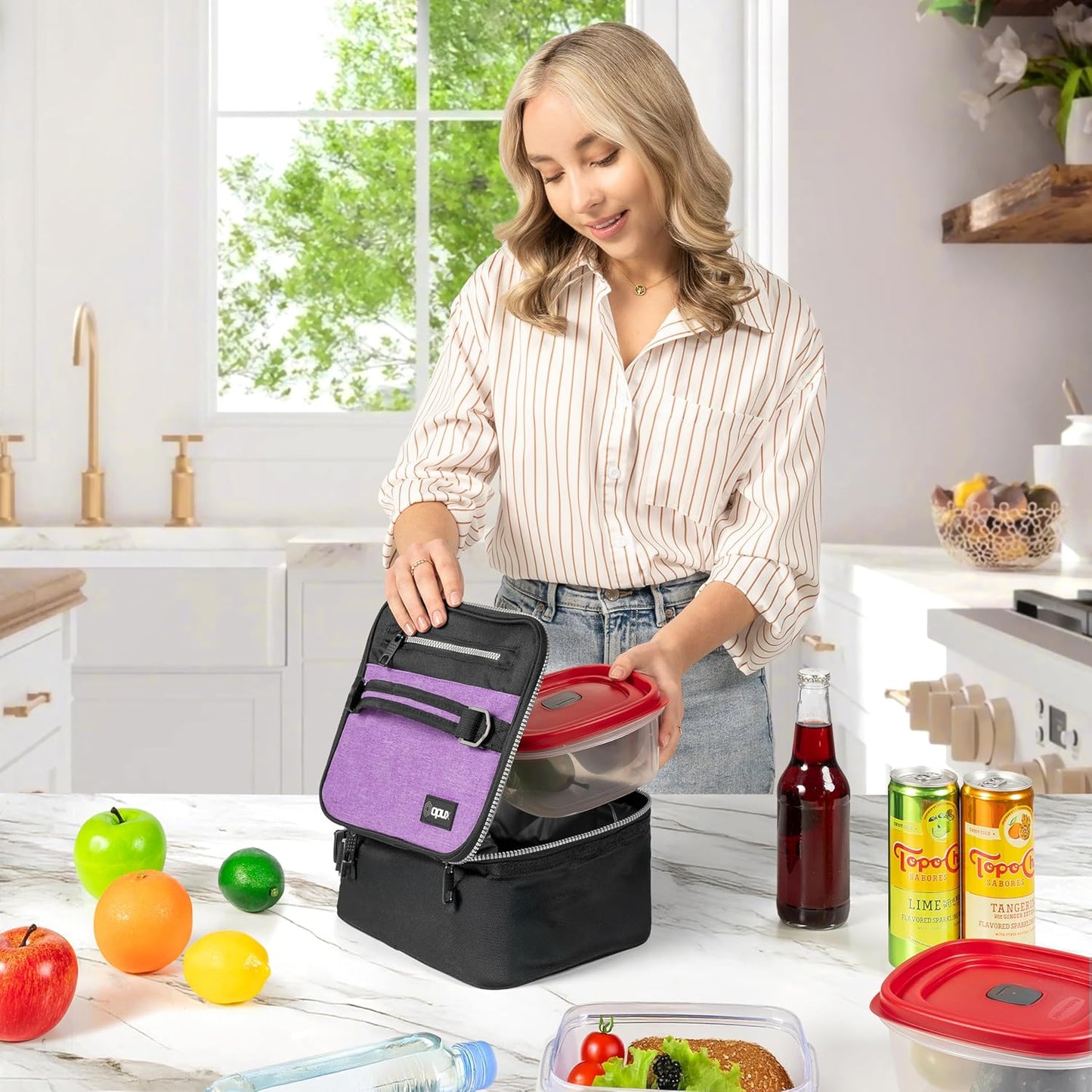 opux Insulated Lunch Box for Men Women Adult, Compact Lunch Bag for Kids Boy Girl Teen, Soft Lunch Cooler Bag for Work School, Leakproof Lunchbox Lunch Pail with Clip-on Buckle, Heather Purple