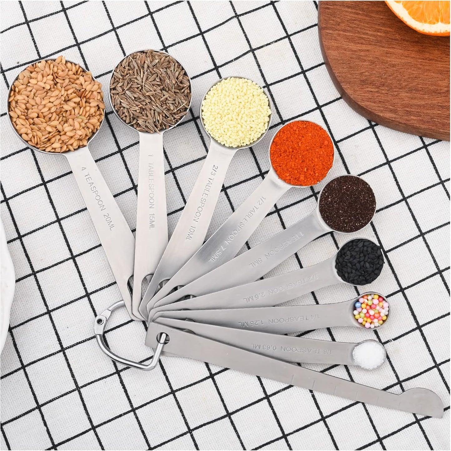 Measuring Cups and Spoons Set of 15 Pcs, 7 Stainless Steel Stackable Heavy Measuring Cups, 8 Measuring Spoons, Metal Measuring Spoons and Cups for Dry or Wet Ingredients During Baking.