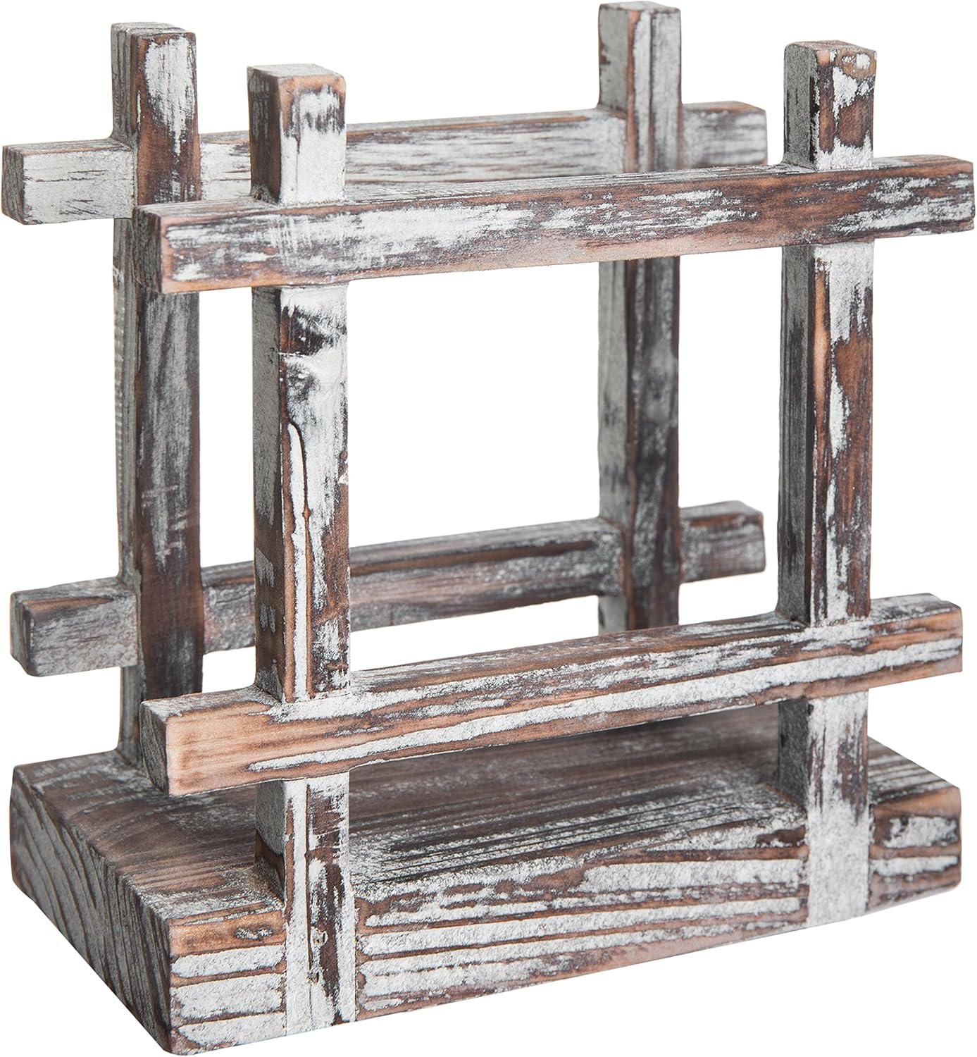 MyGift Farmhouse Rustic Torched Wood Napkin Holder for Table with Cross-Corner Design