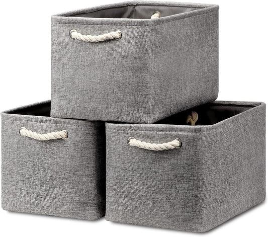HNZIGE Shelf Baskets for Storage(3 Pack) Storage Bins Fabric Storage Baskets for Shelves,Baskets Set for Organizing Clothes,Nursery,Laundry(Gray,15" x 11" x 9.5")