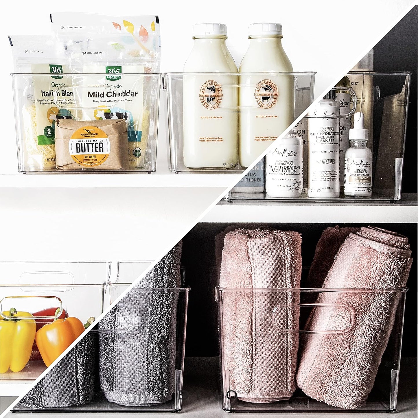 BINO | The Lodge Collection | Plastic Storage Bins - 2 Pack | Multi-Use Organizer With Built-In Handles | BPA-Free | for Pantry, Home, Fridge, and Freezer Organization