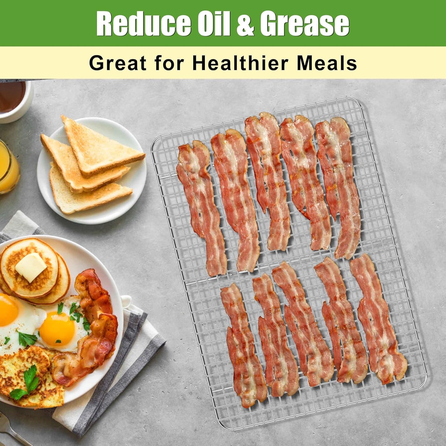 Homikit 2 Pack Cooling Racks, 15.3 x 11.3 Inch Stainless Steel Large Baking Rack Set for Roasting Grilling, Bacon Bread Pizza Cookie Oven Wire Rack Fits 16x12 Sheet Pan, Rust Free & Dishwasher Safe