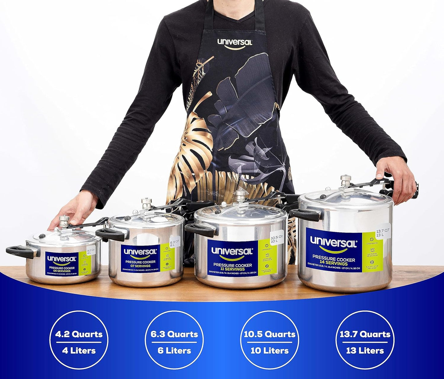 Universal (13.7 Quart / 13 Liter) Pressure Cooker, 14 Servings, Aluminum Pressure Cooker With Multiple Safety Systems and Heat Resistant Handles For Stews, Soup, Meat, and Beans