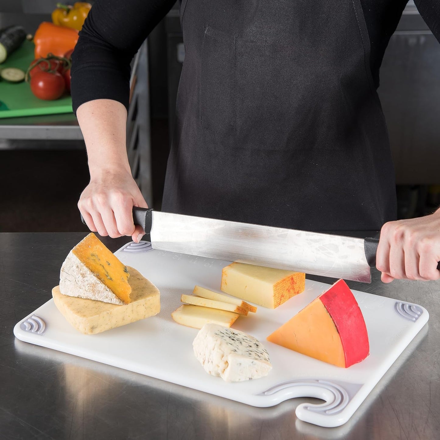 San Jamar Saf-T-Grip Plastic Cutting Board with Safety Hook, 12" x 18" x 0.5", White, (Pack of 6)