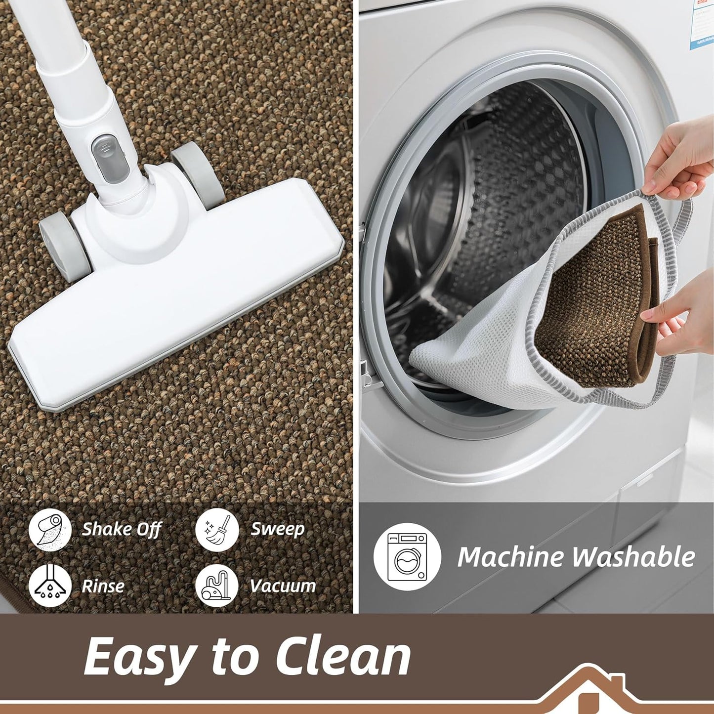 BEQHAUSE Kitchen Rugs and Mats 2PCS, Non-Slip Kitchen Mats for Floor, Absorbent and Stain Resistant Kitchen Runner, Machine Washable Rugs for Kitchen, Laundry & Sink, 24"x36"+24"x60", Brown