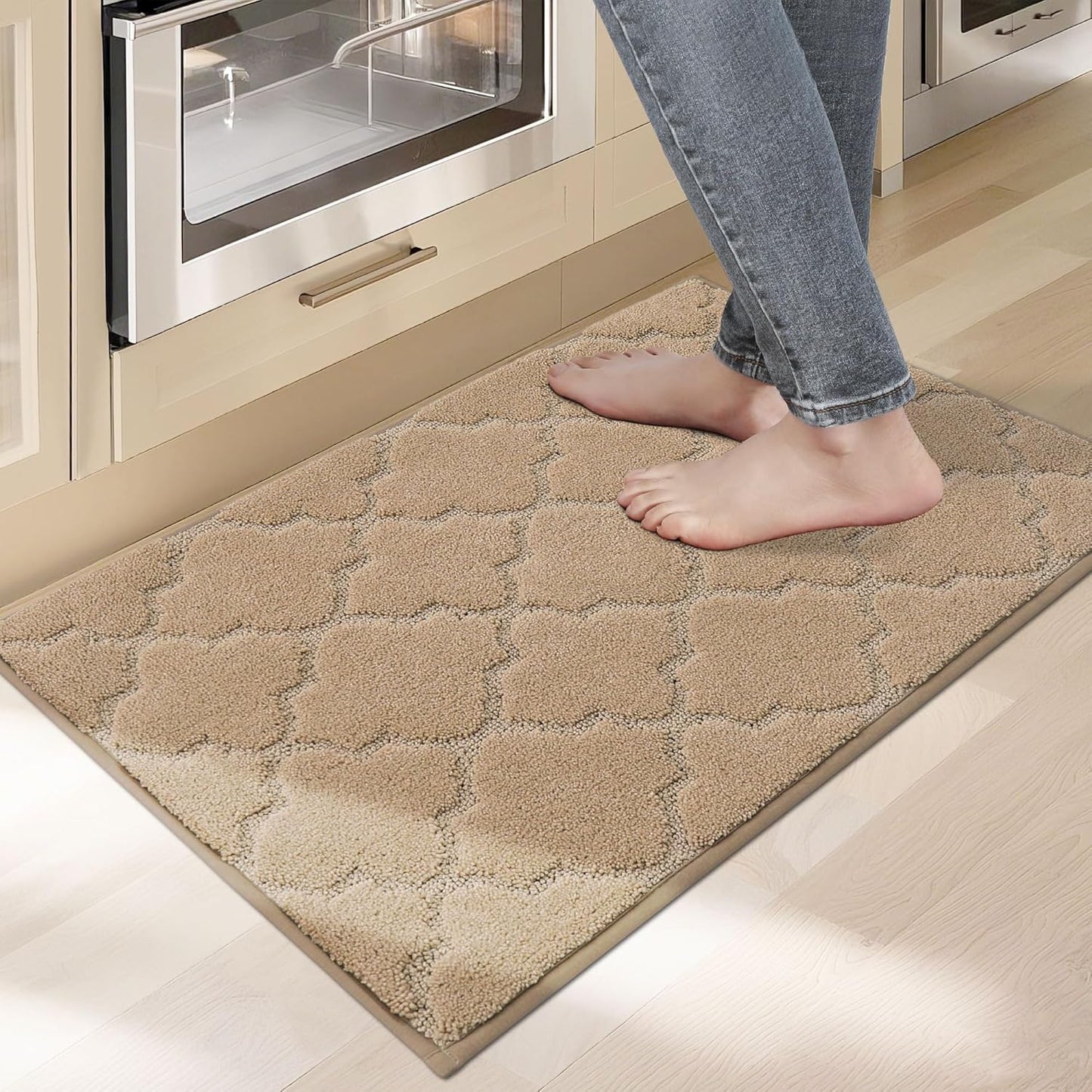 COSY HOMEER Kitchen Rugs Washable Non Slip Kitchen Mats for Floor Absorbent Kitchen Carpet 20" x 32" Soft Rugs for Kitchen,Sink Mat,Entrance,Area Rugs,Beige