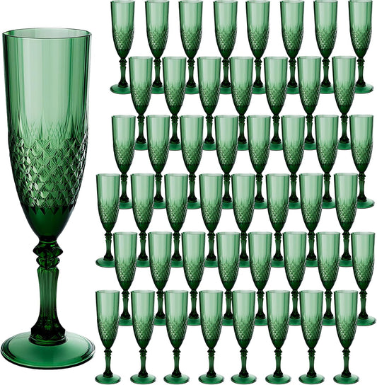 Plastic Champagne Flutes, 48PCS Dark Green Plastic Wine Glasses Goblets Reusable Champagne Flute for Christmas, Weddings, Bachelor Parties, Toasting, and Events(48, Dark Green)