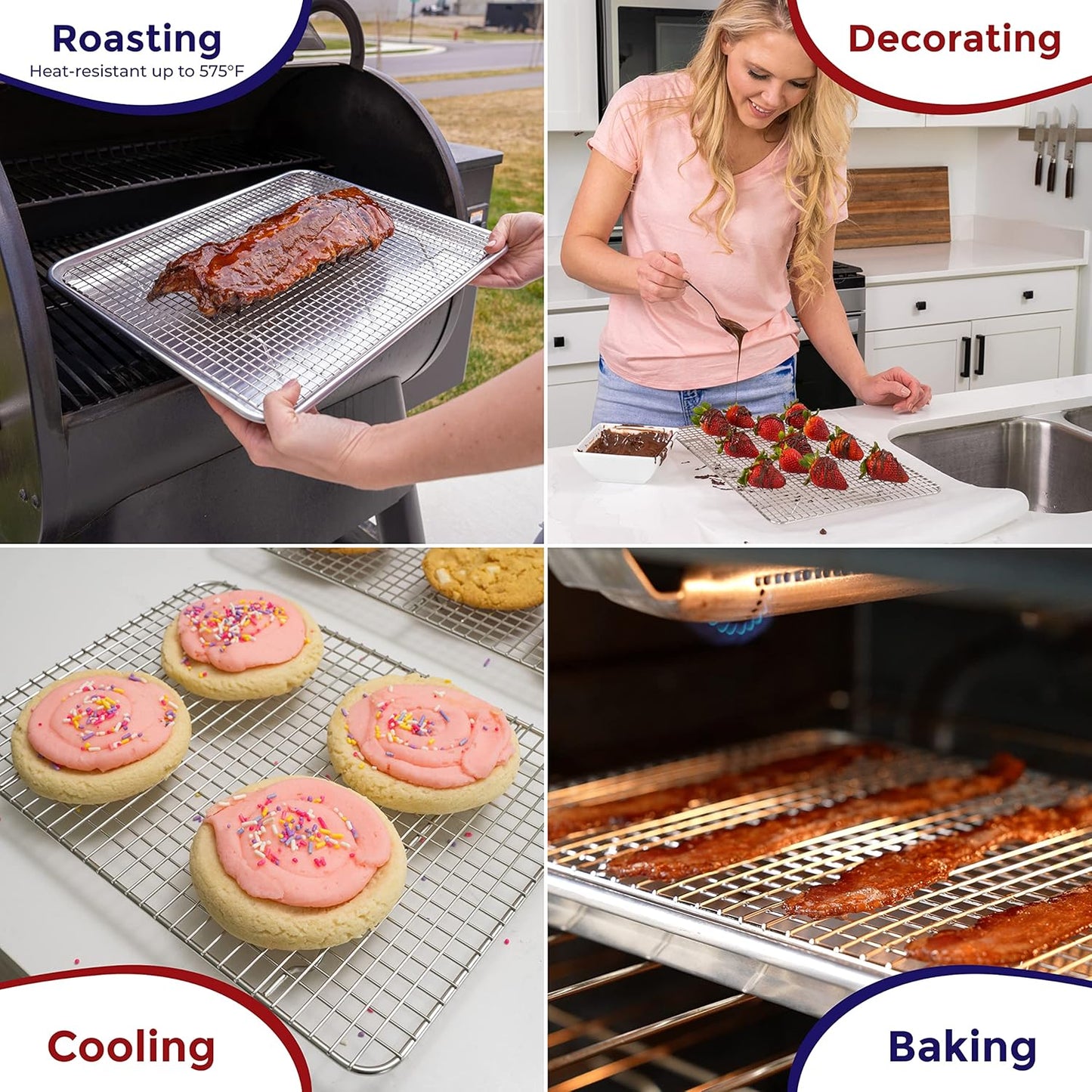 KITCHENATICS Heavy Duty Small Oven Cooling Racks for Cooking, Baking, Roasting and Grilling, Oven Safe Stainless Steel Wire Racks, Cookie Cooling Racks fit Quarter Sheet Pan, 8.5" x 12" IN, Set of 2