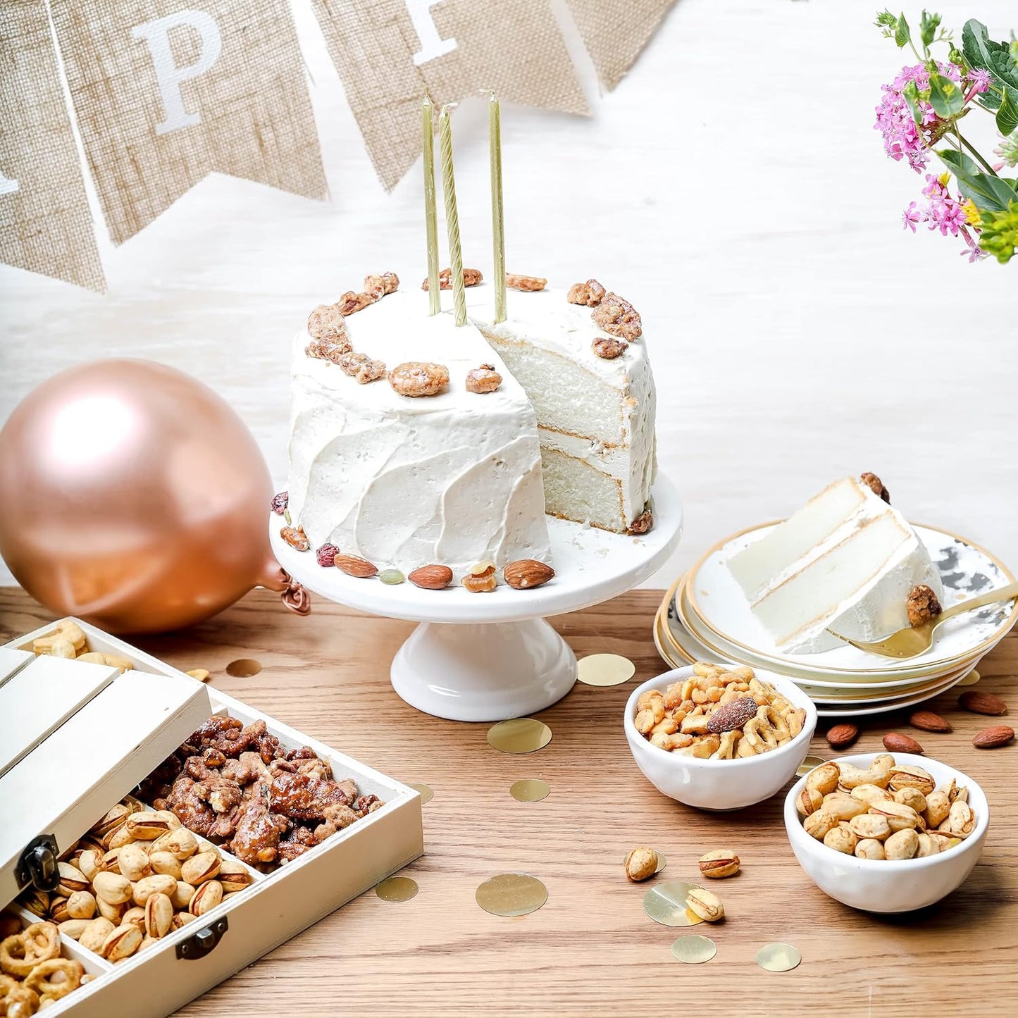 Happy Birthday Food Gift Basket, Healthy Nut Gift Tray, Birthday Snack Treat in Reusable Wooden Crate, Gourmet Assorted Food Delivery, Birthday Snack Box, For Men, Women and Families, Bonnie & Pop