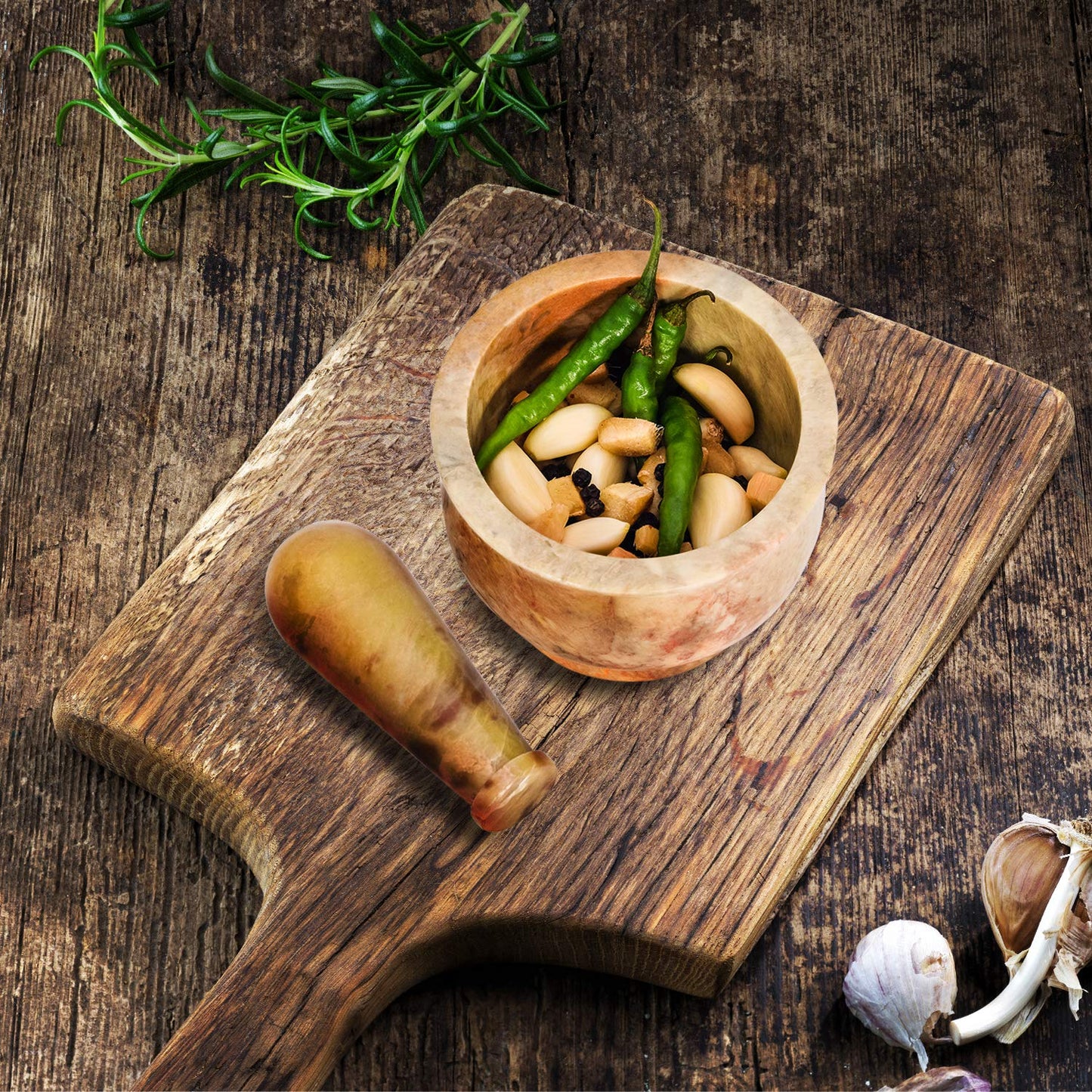 Mortar and Pestle, Made of Heavy Duty Polished Hard Stone, Natural Stone Grinder for Spices, Pastes, Herbs, Seasoning etc. (Haldi)