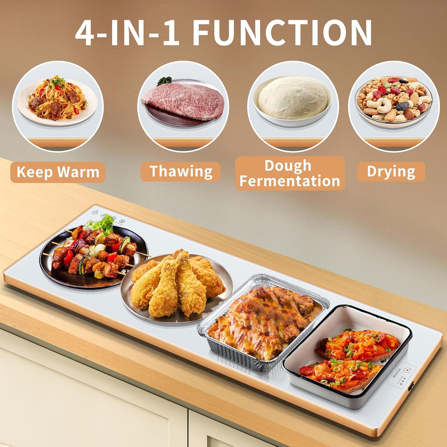 Electric Warming Tray (Extra Long 40"x12")，Food Warmers for Parties Buffet with Thermostat & Full Surface Heating, Tempered Glass Warming Mat for Food, Temperature Adjustable Food Warming Mat, White