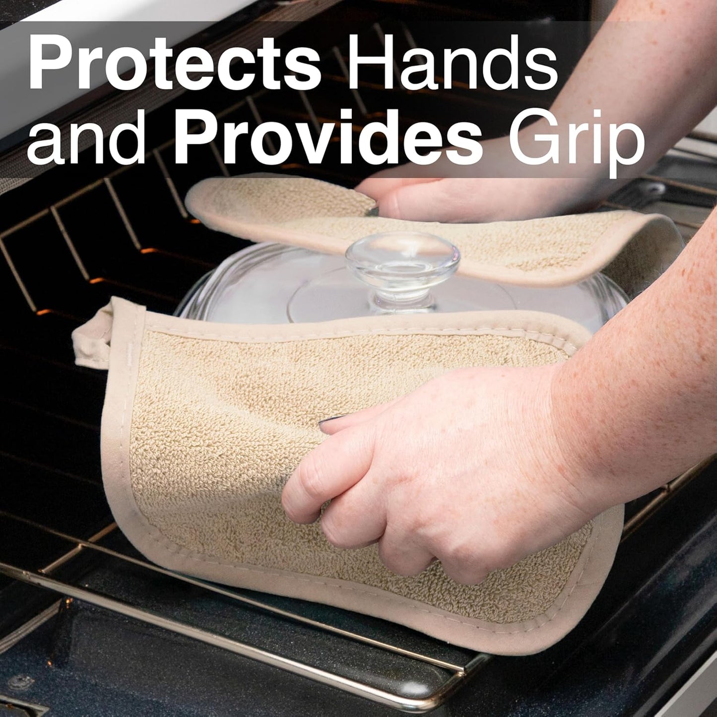 RITZ Terry Potholder & Hot Pad: Unparalleled Heat Resistant, Durable 100% Cotton – Ergonomically Designed for Optimal Grip – Easy-Care Machine Washable – 4-Pack, Latte