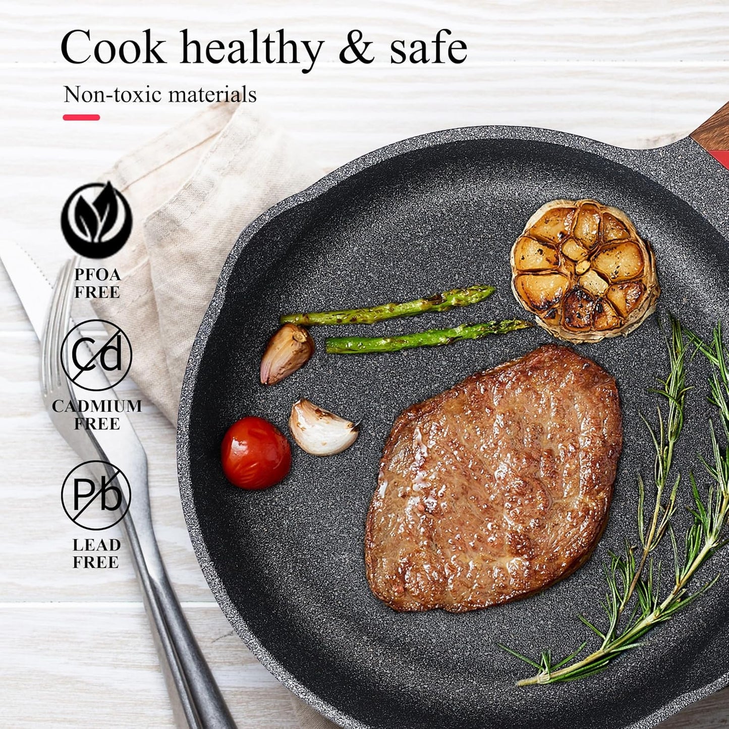 Vinchef Nonstick Frying Pan Anti Scratch,9.5 Inch Skillet Cast Aluminum Cookware, Induction Compatible