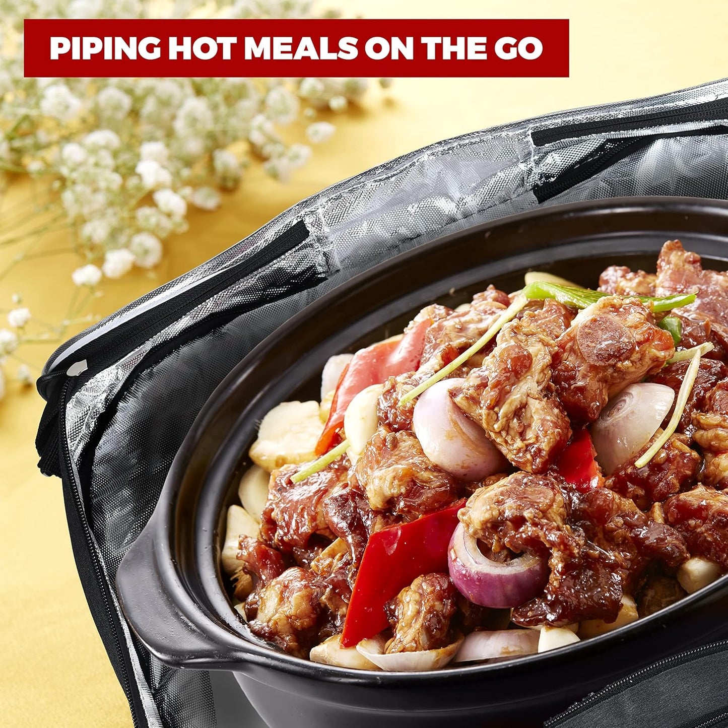 Slow Cooker Bag Slow Cooker Carrier Travel Bag for 6-8 Quart Pots Locking Travel Bag with Secure Zip & Accessory Pocket Insulated Carrier, Pot Holder Carrying Bags with Easy to Clean Inner Lining