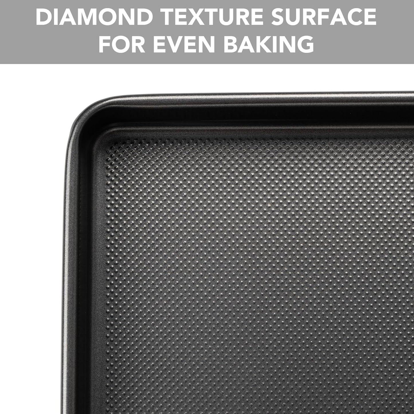 Tiawudi Baking Sheet Pan Set, 0.8mm Thick Heavy Duty Cookie Sheet with Diamond Texture Pattern, Nonstick Baking Tray for Oven, Carbon Steel Half, Jerry Roll Pan, Set of 3