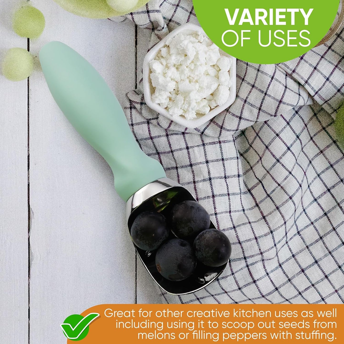 Spring Chef Heavy Duty Ice Cream Scoop with Comfortable Handle, Professional Metal Ice Cream Scooper for Gelato, Sorbet, Cookie Dough, Frozen Yogurt - Dishwasher Safe Kitchen Tool - Mint